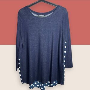 🔵 MEDIUM PAPERMOON STITCH FIX MARISOL MIXED MEDIA 3/4 SLEEVE NAVY BLUE BLOUSE